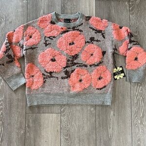 Cozy Gray and Pink Floral Women's Sweater